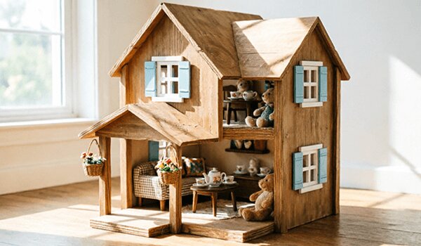 A wooden dollhouse