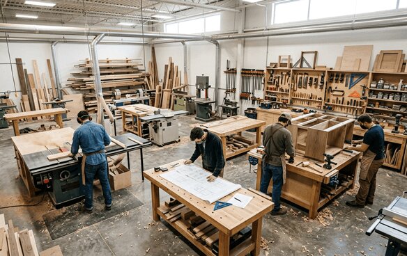 A busy woodworking shop